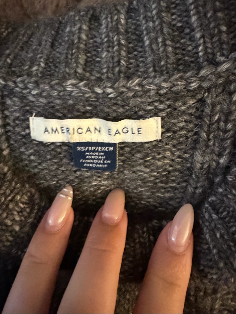 American Eagle Gray Marled Cable Knit Sweater View 2